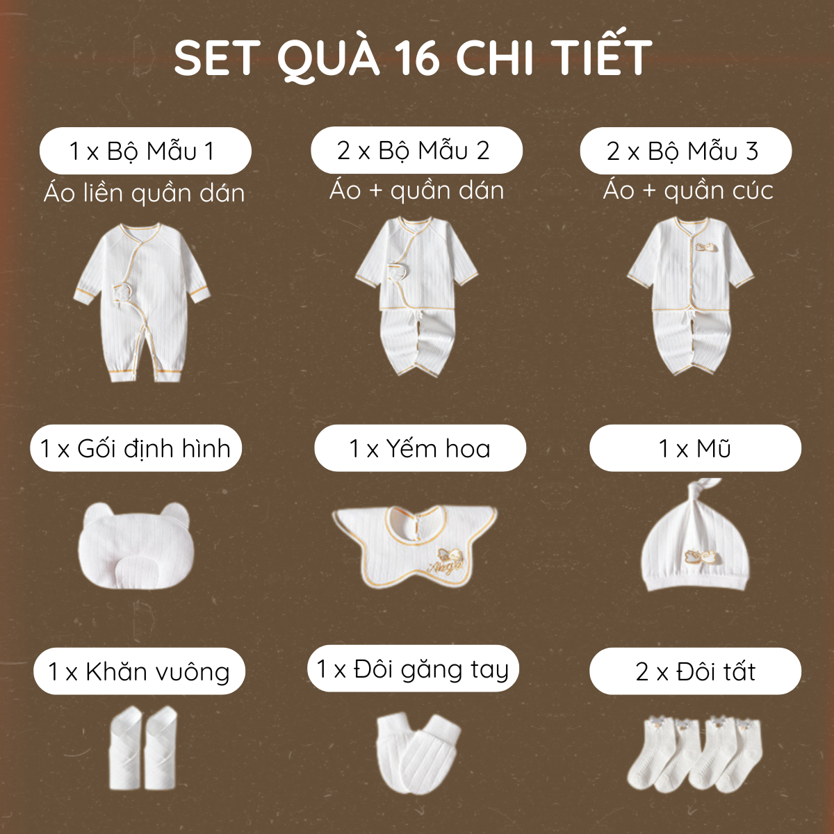 Set quà tặng quần áo sơ sinh TuomaKids 16 món cho bé 0 - 3m - Ảnh 4