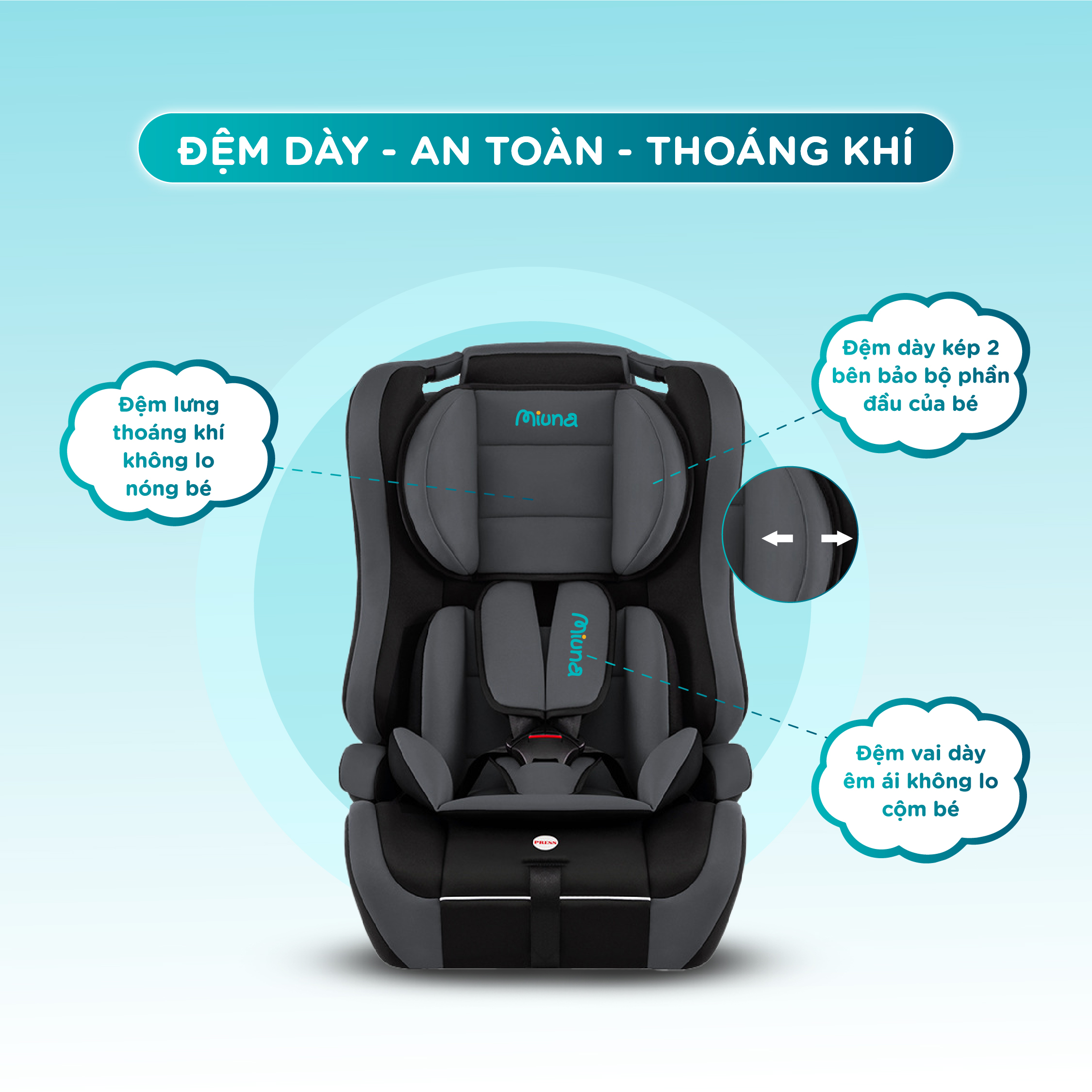 Ghế ngồi ô tô cho bé Miuna MI300pro đạt chuẩn Châu Âu ECE R44 (từ 9m-12y) - Ảnh 6