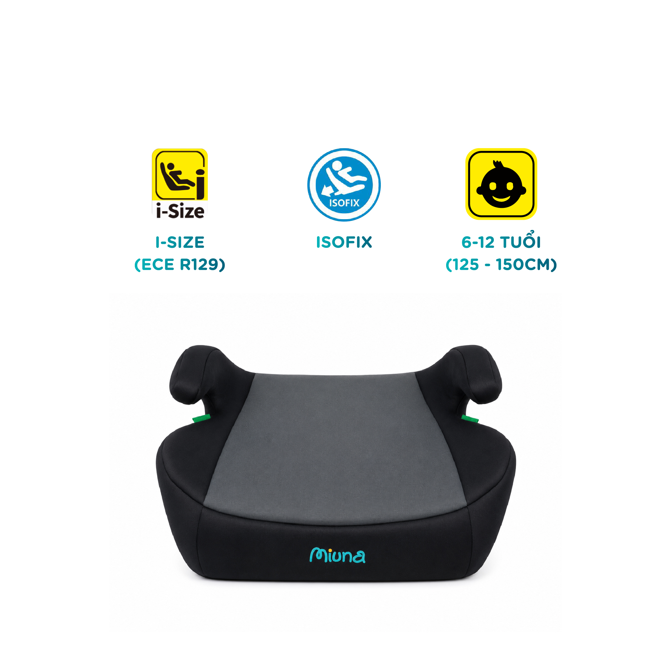 Đệm nâng ghế ô tô trẻ em Booster Seat MIUNA HF06, có isofix (6-12 tuổi)