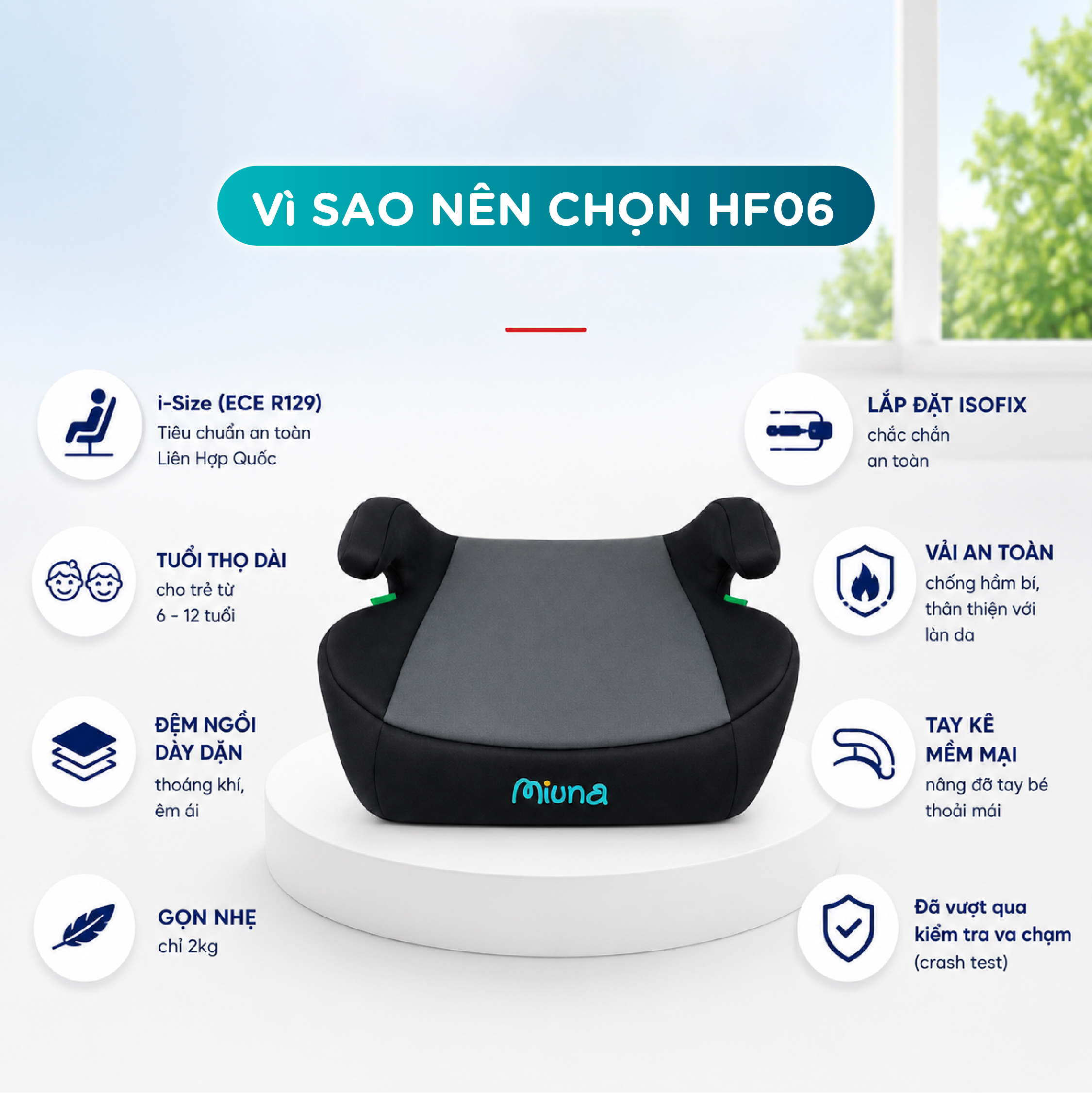 Đệm nâng ghế ô tô trẻ em Booster Seat MIUNA HF06, có isofix (6-12 tuổi) - Ảnh 3