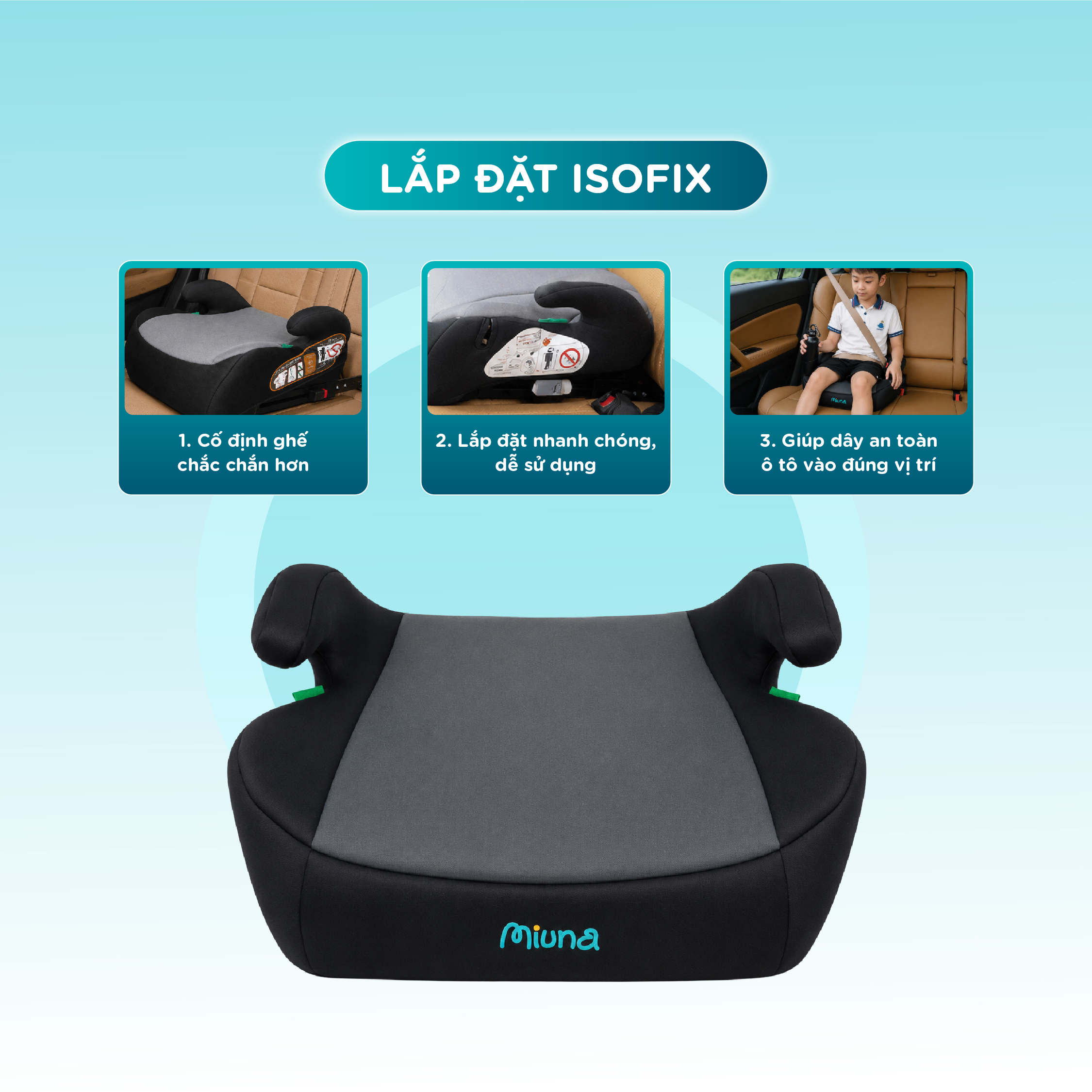 Đệm nâng ghế ô tô trẻ em Booster Seat MIUNA HF06, có isofix (6-12 tuổi) - Ảnh 6