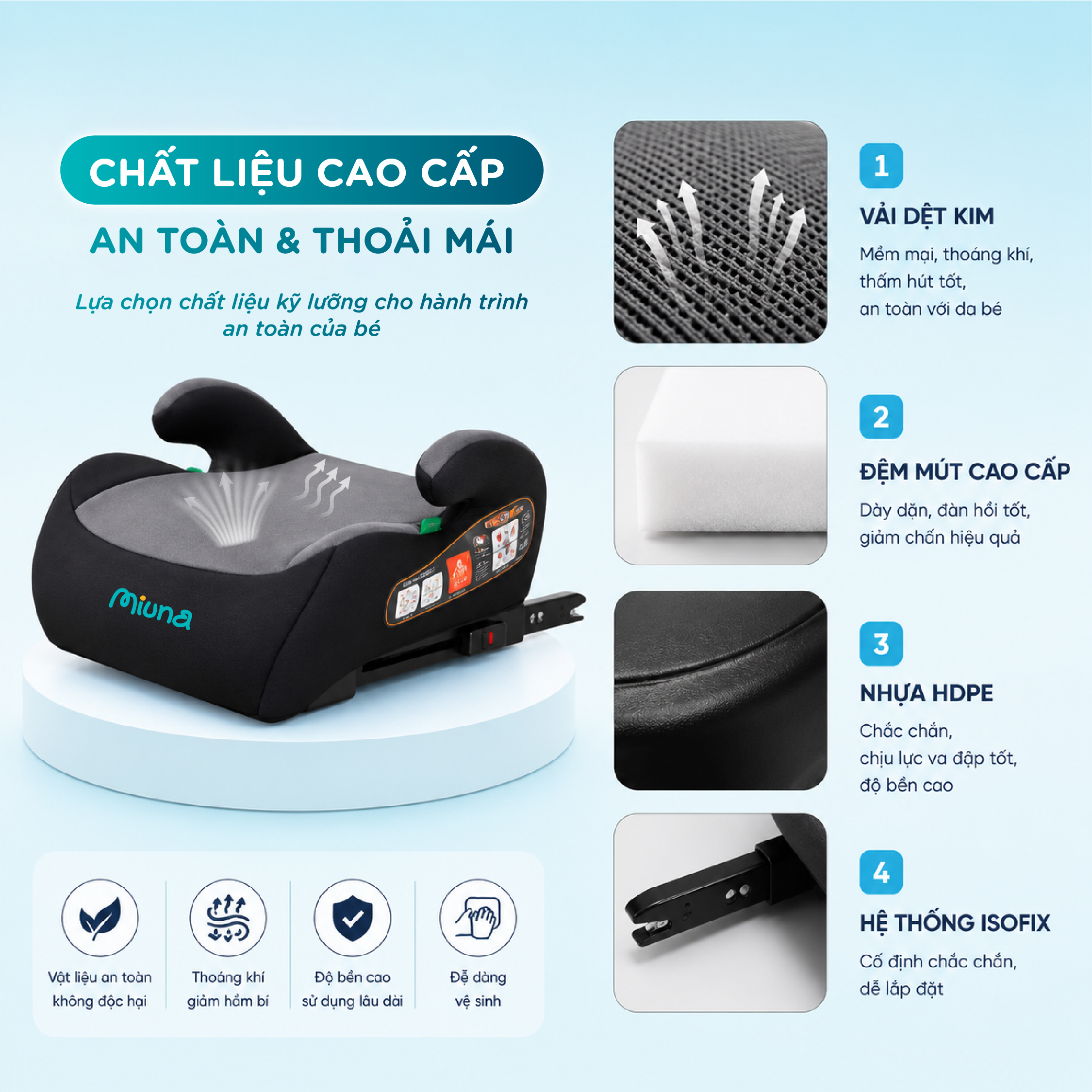Đệm nâng ghế ô tô trẻ em Booster Seat MIUNA HF06, có isofix (6-12 tuổi) - Ảnh 8