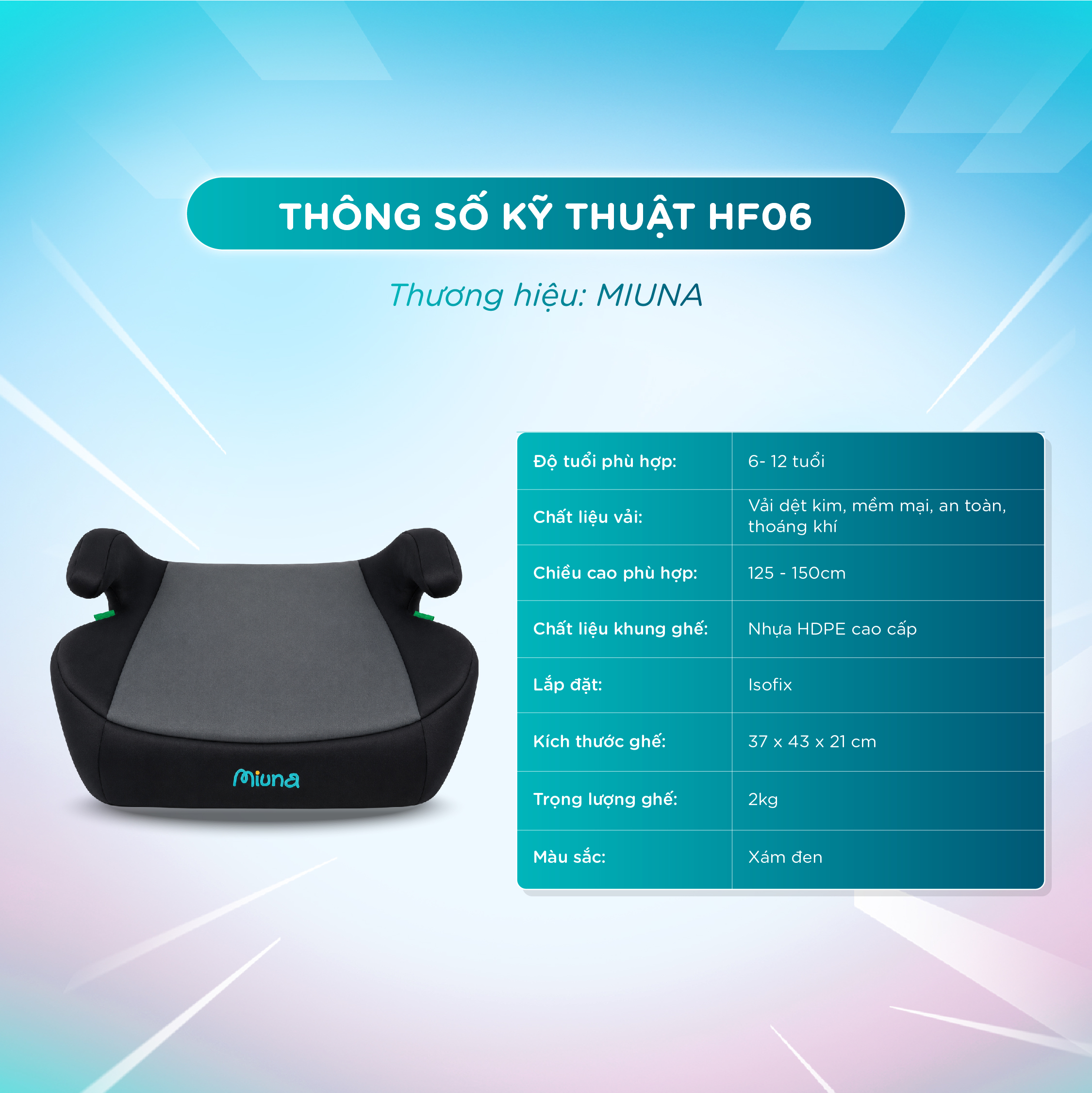Đệm nâng ghế ô tô trẻ em Booster Seat MIUNA HF06, có isofix (6-12 tuổi) - Ảnh 9