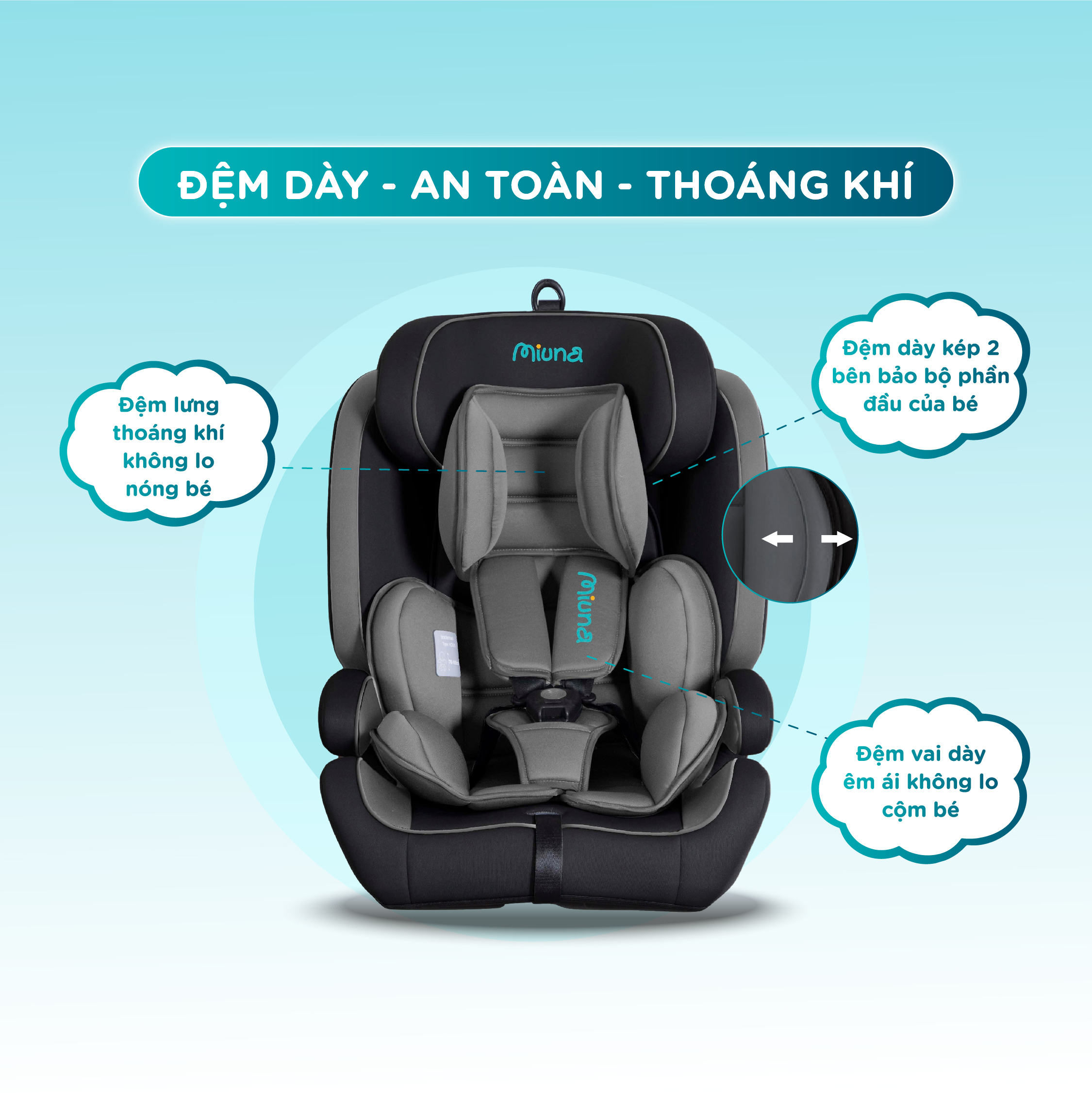Ghế ô tô trẻ em Miuna Mi300pro Đạt chuẩn i-Size, Lắp đặt ISOFIX (9m-12y) - Ảnh 7