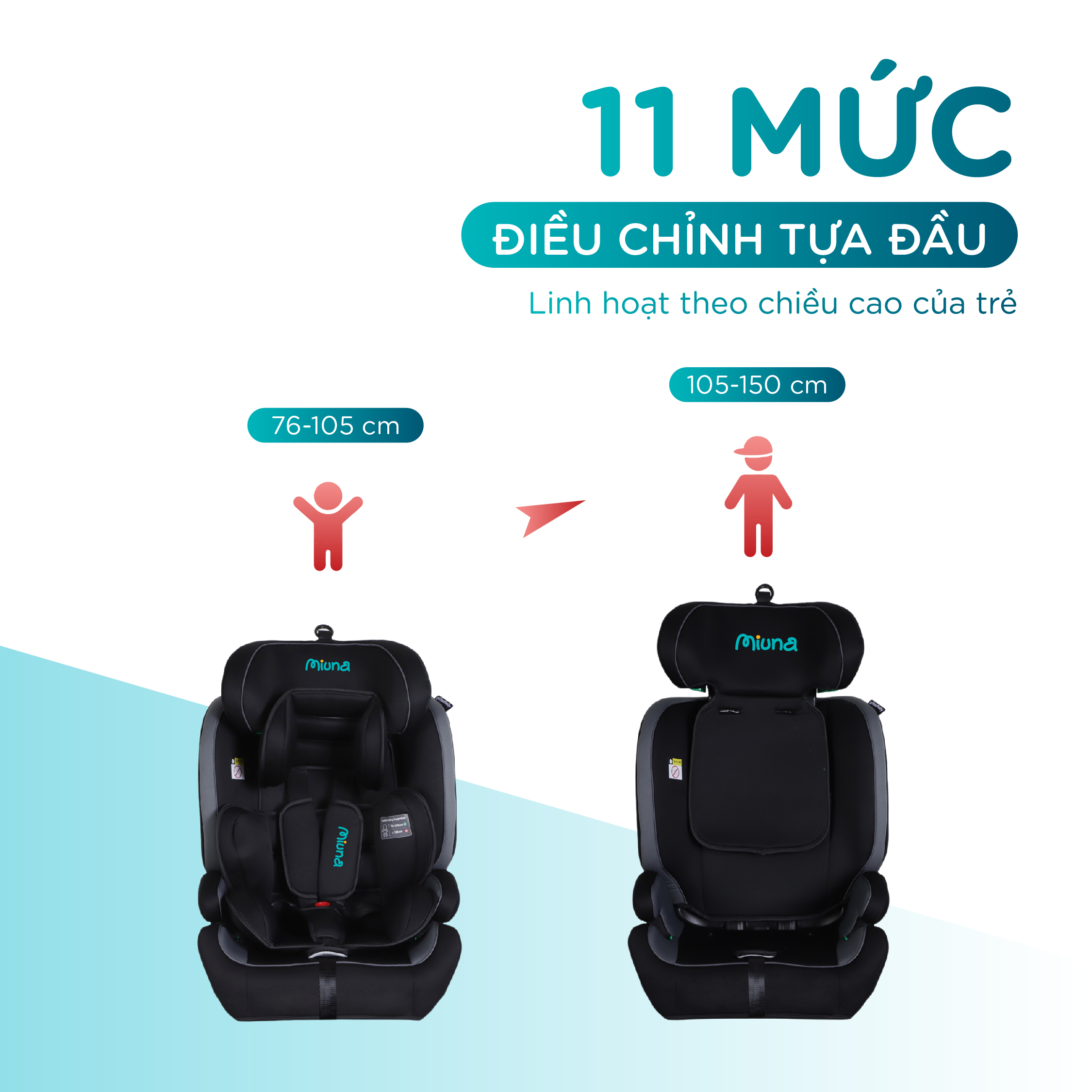 Ghế ô tô trẻ em Miuna Mi300pro Đạt chuẩn i-Size, Lắp đặt ISOFIX (9m-12y) - Ảnh 9